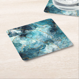 Blaue und goldene glitzernde Murmel Rechteckiger Pappuntersetzer