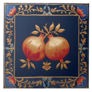 Blaue und goldene Granatäpfel Rosa roter Granatapf Fliese