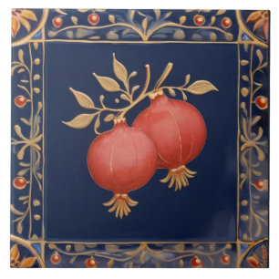 Blaue und goldene Granatäpfel Rosa Roter Granatapf Fliese