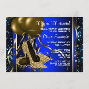 Blaue und goldene High Heels Damen-Geburtstagsfeie Einladung
