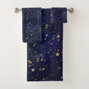 Blaue und goldene himmlische Sterne whimysige Wass Badhandtuch Set