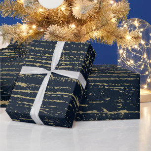 Blaue und goldene Holzkörner Geschenkpapier