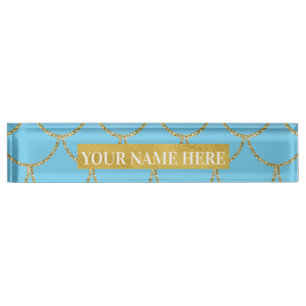 Blaue und goldene Iris-Schuppen-Mermaid-Schuppen Namensplakette