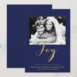 Blaue und goldene JOY-Feiertags-Neujahrs-Fotoeinla Einladung