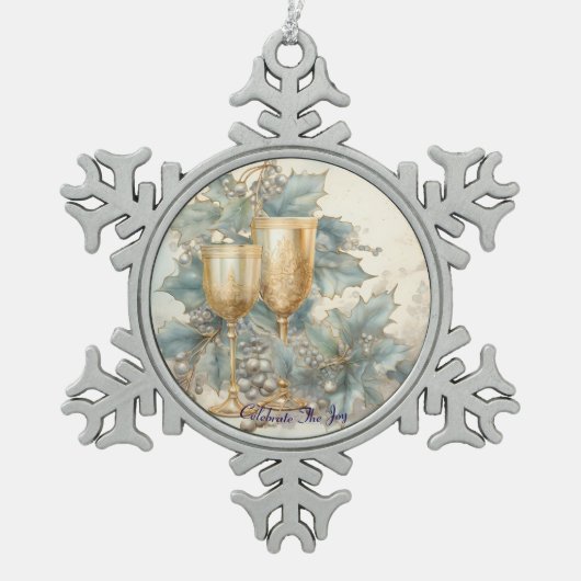 Blaue und goldene Kreide Schneeflocken Zinn-Ornament (Vorderseite)