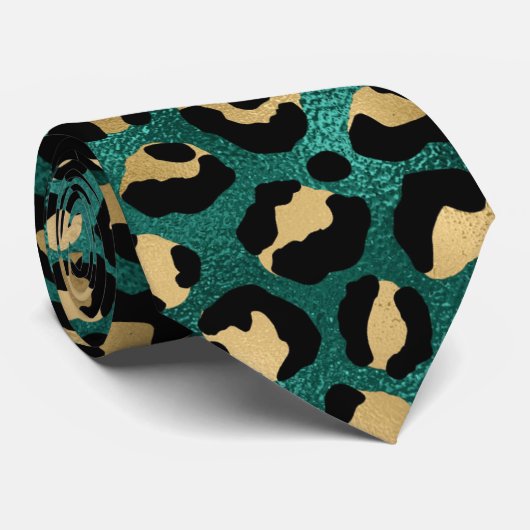 Blaue und goldene Leopardenoptik Krawatte (Gerollt)