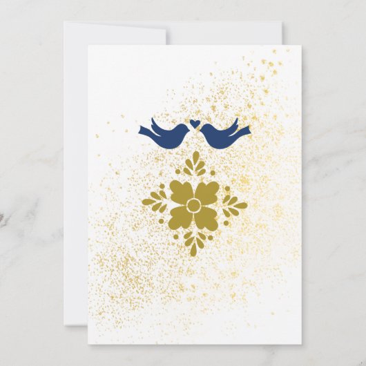 Blaue und goldene Liebesvögel mexikanische Hochzei Einladung (Rückseite)