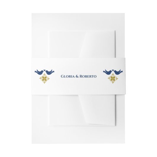 Blaue und goldene Liebesvögel mexikanische Hochzei Einladungsbanderole (Vorderseite Beispiel)