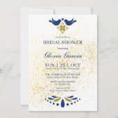 Blaue und goldene Liebesvögel Mexikanisches Brautp Einladung (Vorderseite)