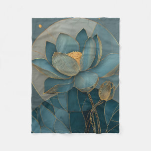 Blaue und goldene Lotusblume geometrische Linie Fleecedecke