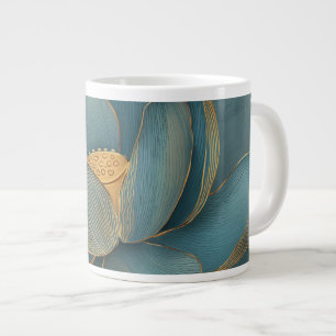 Blaue und goldene Lotusblume geometrische Linie Jumbo-Tasse