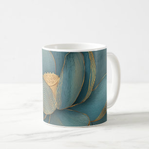 Blaue und goldene Lotusblume geometrische Linie Kaffeetasse