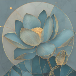 Blaue und goldene Lotusblume Geometrische Linienku Aufkleber