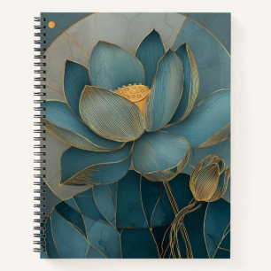 Blaue und goldene Lotusblume geometrische Linienku Notizblock