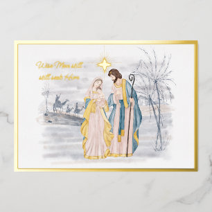 Blaue und goldene Maria, Josef und Jesus Weihnacht Folien Feiertagskarte