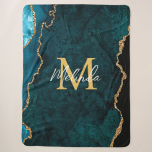 Blaue und goldene Marmor-Achat-Decke Sherpadecke