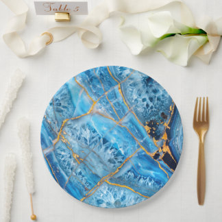 Blaue und goldene Marmor-Optik Pappteller