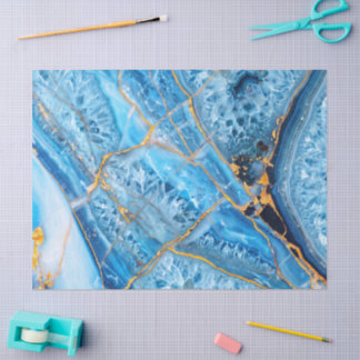 Blaue und goldene Marmor-Optik Seidenpapier