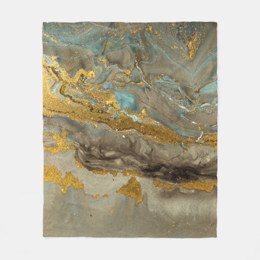 Blaue und goldene Marmormuster Fleecedecke (Vorderseite)
