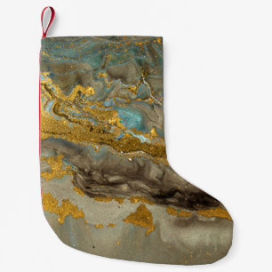 Blaue und goldene Marmormuster Kleiner Weihnachtsstrumpf