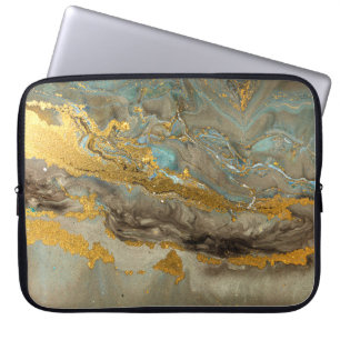 Blaue und goldene Marmormuster Laptopschutzhülle