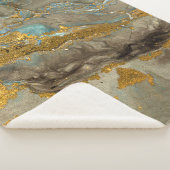 Blaue und goldene Marmormuster Sherpadecke (3/4)