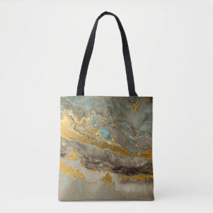 Blaue und goldene Marmormuster Tasche