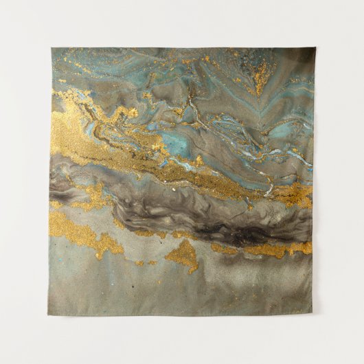 Blaue und goldene Marmormuster Wandteppich (Vorderseite)