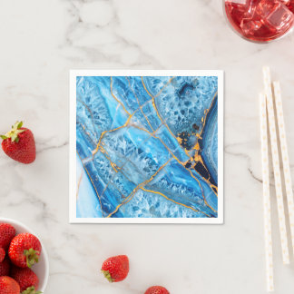 Blaue und goldene Marmoroptik Serviette