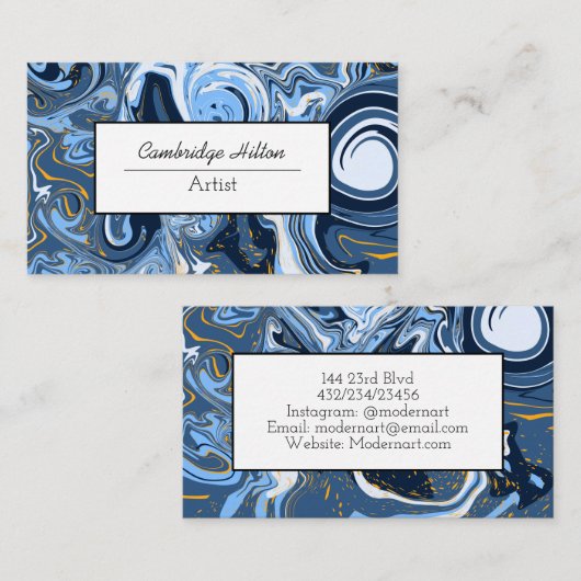 Blaue und goldene Marmorplatte Moderne Abstrakte F Visitenkarte (Vorne/Hinten)