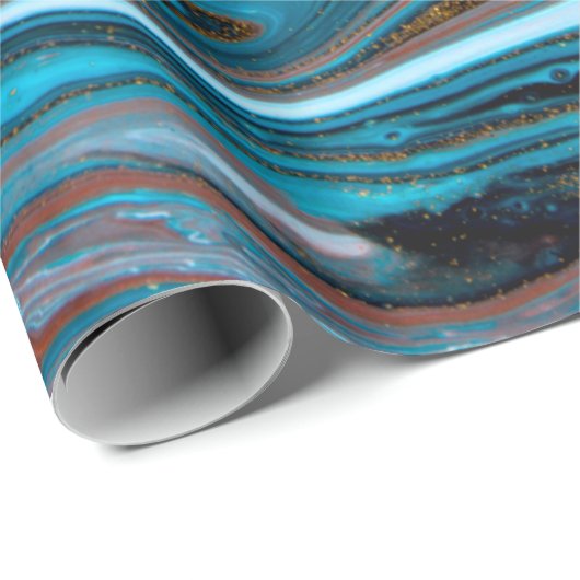 Blaue und goldene Marmorstruktur. Goldmarmor liqu Geschenkpapier (Rolleneckpunkt)