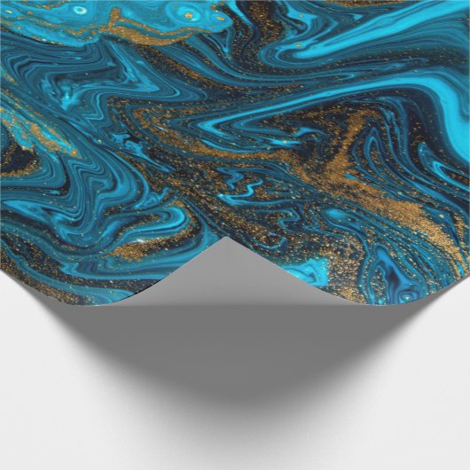 Blaue und goldene Marmorstruktur. Goldmarmor liqu Geschenkpapier (Ecke)