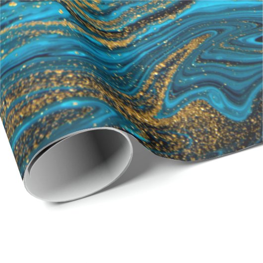 Blaue und goldene Marmorstruktur. Goldmarmor liqu Geschenkpapier (Rolleneckpunkt)
