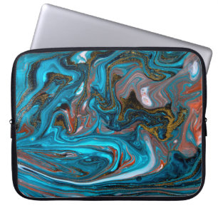 Blaue und goldene Marmorstruktur. Goldmarmor liqu Laptopschutzhülle