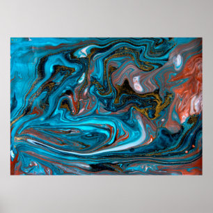 Blaue und goldene Marmorstruktur. Goldmarmor liqu Poster