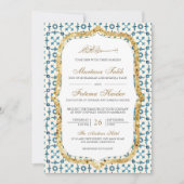 Blaue und goldene marokkanische Hochzeit Einladung (Vorderseite)
