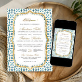 Blaue und goldene marokkanische Hochzeit Einladung