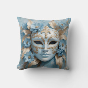 Blaue und goldene Maske Kissen