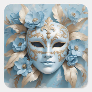 Blaue und goldene Maske Quadratischer Aufkleber
