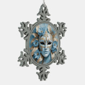 Blaue und goldene Maske Schneeflocken Zinn-Ornament (Links)