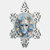 Blaue und goldene Maske Schneeflocken Zinn-Ornament (Rechts)