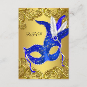 Blaue und goldene Maskenparty-RSVP RSVP Karte