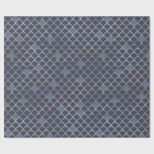 Blaue und goldene Meerjungfernmuster Geschenkpapier (Flach)