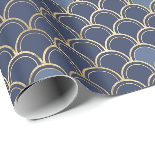 Blaue und goldene Meerjungfernmuster Geschenkpapier (Rolleneckpunkt)