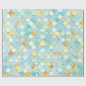 Blaue und goldene Meerjungfrauen Geschenkpapier (Flach)