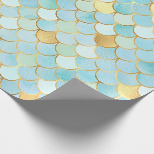 Blaue und goldene Meerjungfrauen Geschenkpapier (Ecke)