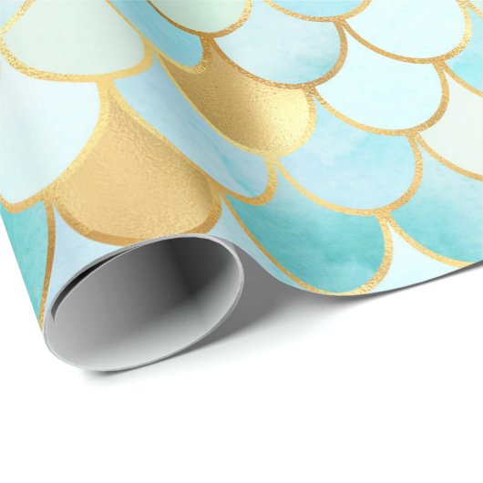 Blaue und goldene Meerjungfrauen Geschenkpapier (Rolleneckpunkt)