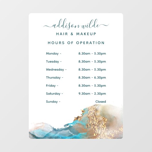 Blaue und goldene, moderne Aquarellfarben - Geschä Fensteraufkleber (Blatt)