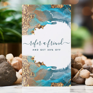 Blaue und goldene moderne Kunst Flüssige Tinte Ges Empfehlungskarte