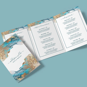 Blaue und goldene moderne Kunst Flüssige Tinte Sal Dreifach Gefaltete Karte